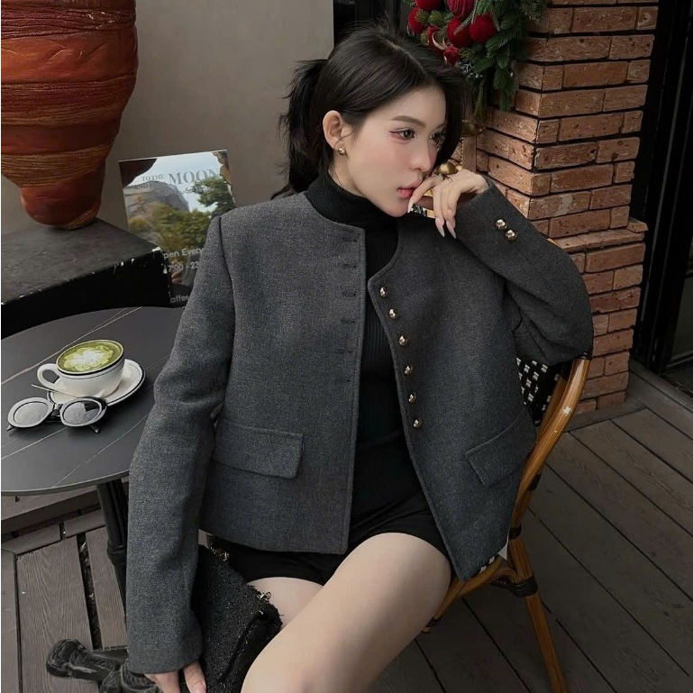 Sally IMVEY สั้นรอบคอ Tweed ชุดราตรี, คุณภาพสูง Lady โครเชต์เสื้อแจ็คเก็ต 2026 IMV21