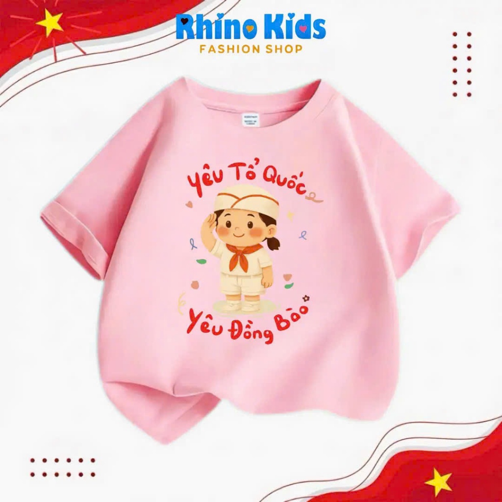 RHINO KIDS FASHION SHOP_ เสื้อยืดผ้าฝ้าย 4 ทิศทางสําหรับเด็กชายและเด็กหญิงผลิตในเวียดนาม AV109