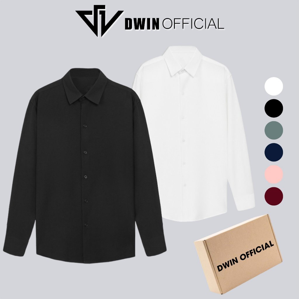 DWIN เสื้อเชิ้ตแขนยาวธรรมดาพื้นฐานสําหรับผู้ชายและผู้หญิงทําจากกํามะหยี่ทอลายทแยงเกาหลีต่อต้านริ้วรอ