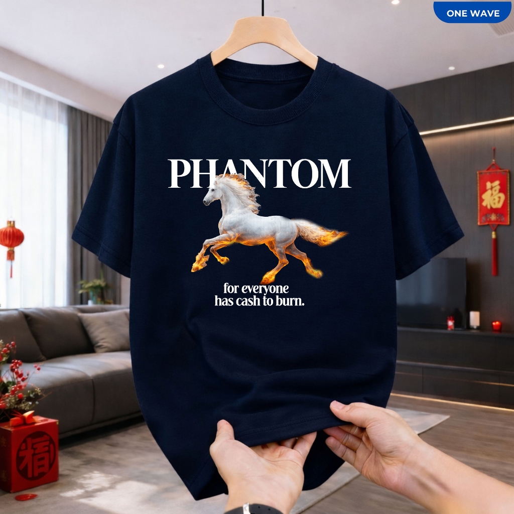 PHANTOM เสื้อยืด Unisex - Graphic Tee Fire Horse "Cash To Burn" Classy, Easy-To-Coordinate Streetwea