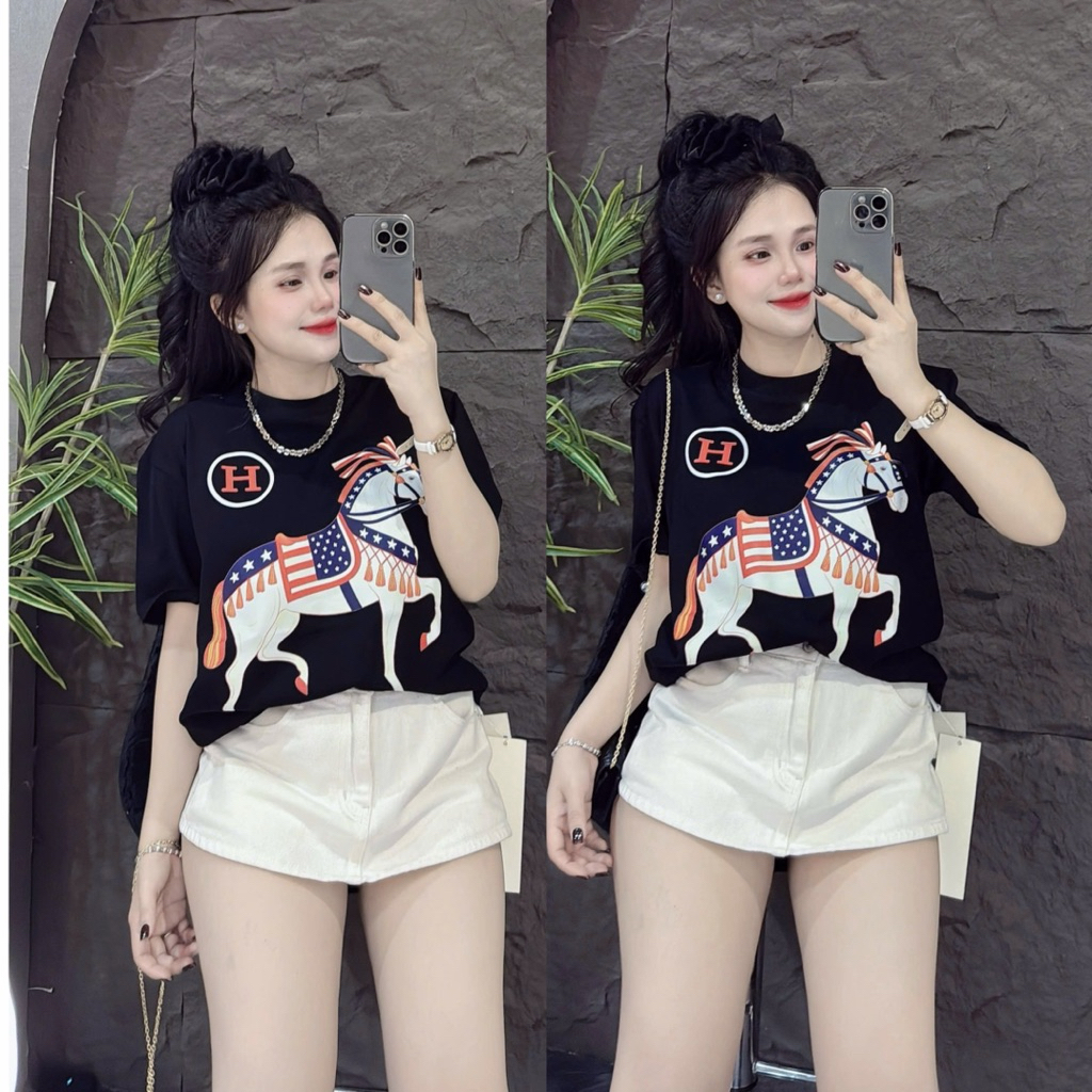 เสื้อยืดผ้าฝ้ายผู้หญิง THAI – MEDIUM Loose Fit HOT TREND HORSE N98