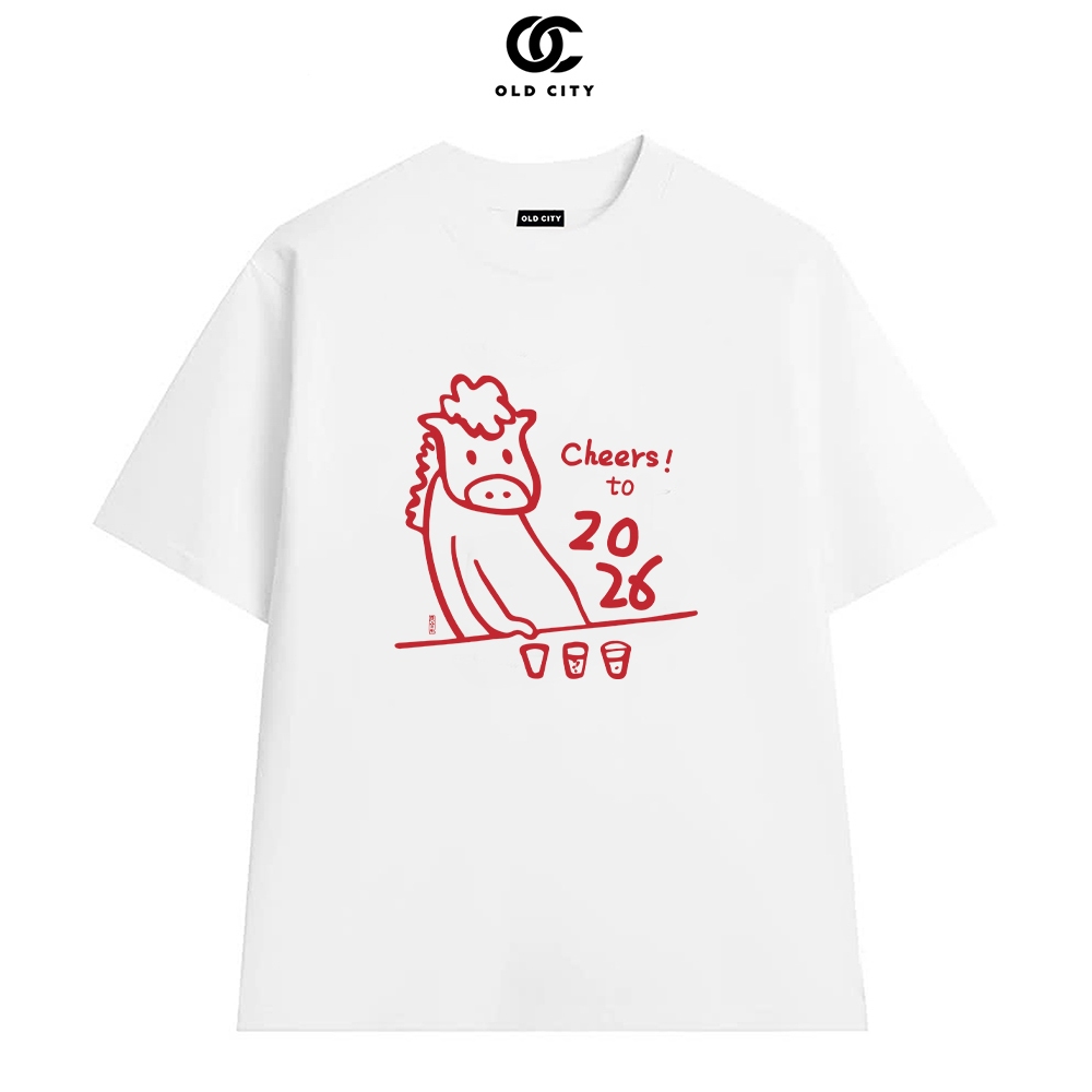 เสื้อยืด Cheer to 2026 - เสื้อยืด Horse Tet พิมพ์ลายน่ารัก ผ้าคอตตอนเท่ๆ - OCS