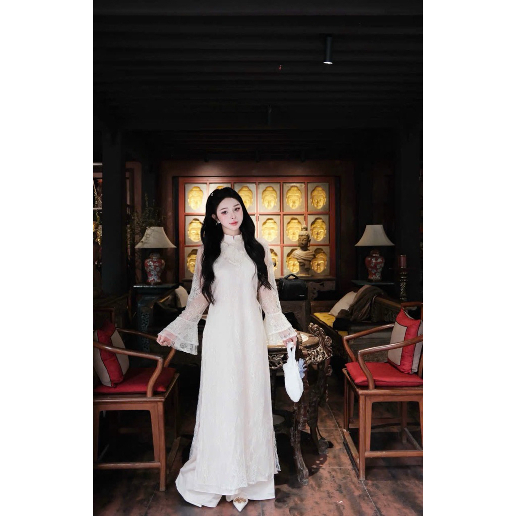 HCC ลูกไม้สไตล์โมเดิร์น ao dai พร้อมกางเกง มาพร้อมสร้อยคอ รหัส XH S69