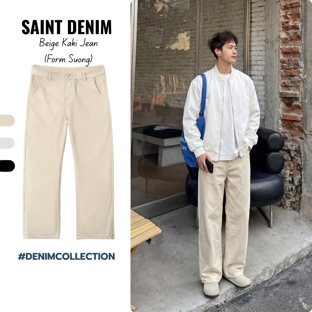 ผู้ชาย BEIGE KAKI JEANS - SAINT DENIM - BEIGE STRAIGHT KAKI PANTS