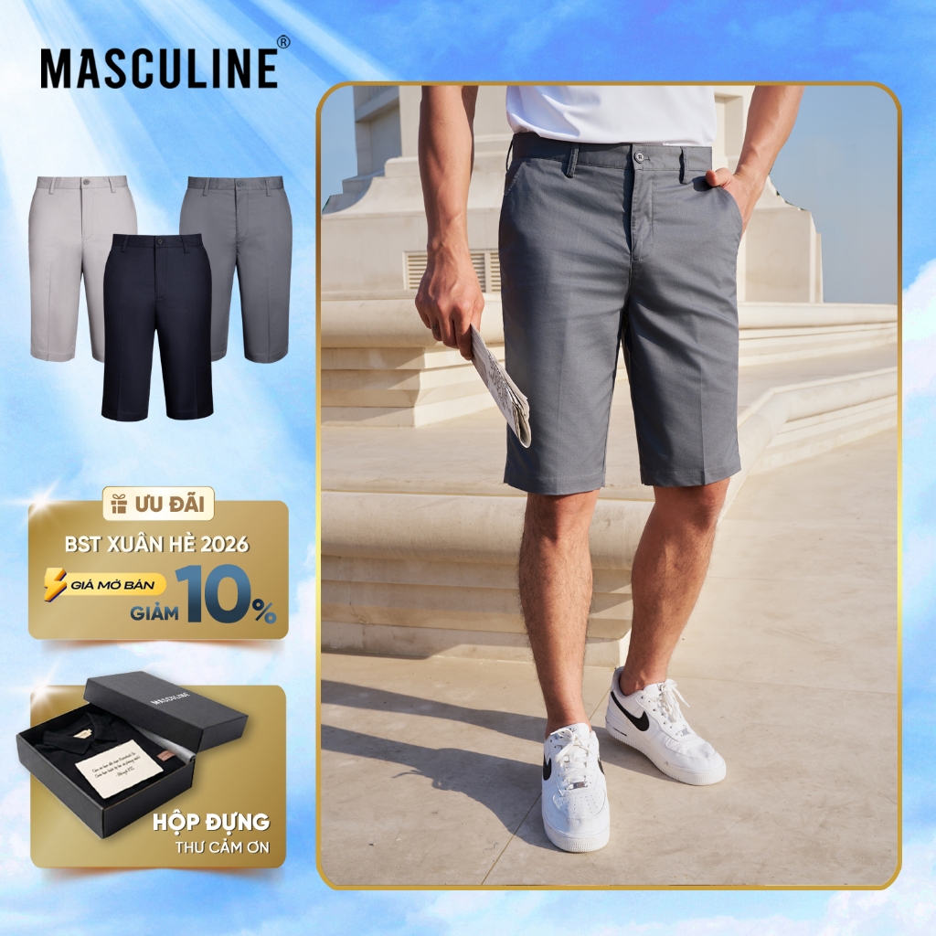 กางเกงขาสั้นสีกากีผู้ชาย MASCUL MSK600 ผ้าคอตตอนยืดอ่อน เรยอนสแปนเด็กซ์ ทรงปกติ