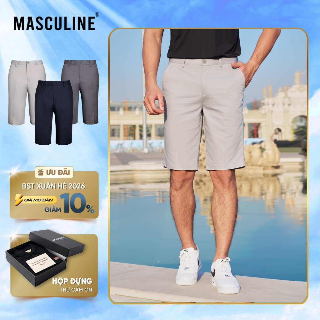 MASCULINE MSK601 กางเกงขาสั้นสีกากีผู้ชาย กางเกงขาสั้น Regular Fit ผ้าคอตตอนยืดเท่ๆ