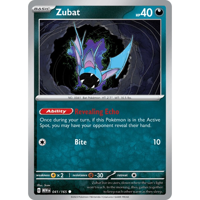 [การ์ดโปเกมอน EN] Zubat 041/165 Pokémon 151 (MEW)