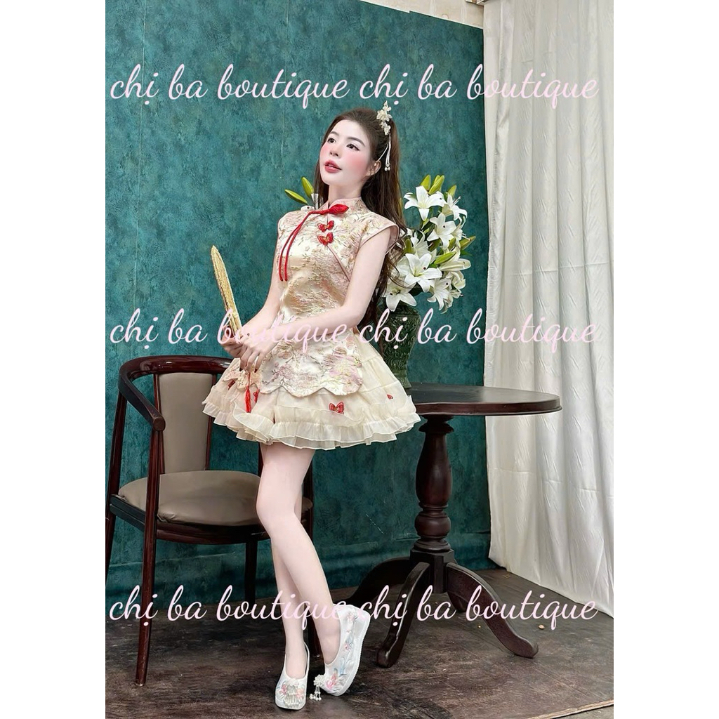 Set เสื้อเชิ้ตผ้าอัดนูนคอปก peplum jagged + บานผีเสื้อ cv