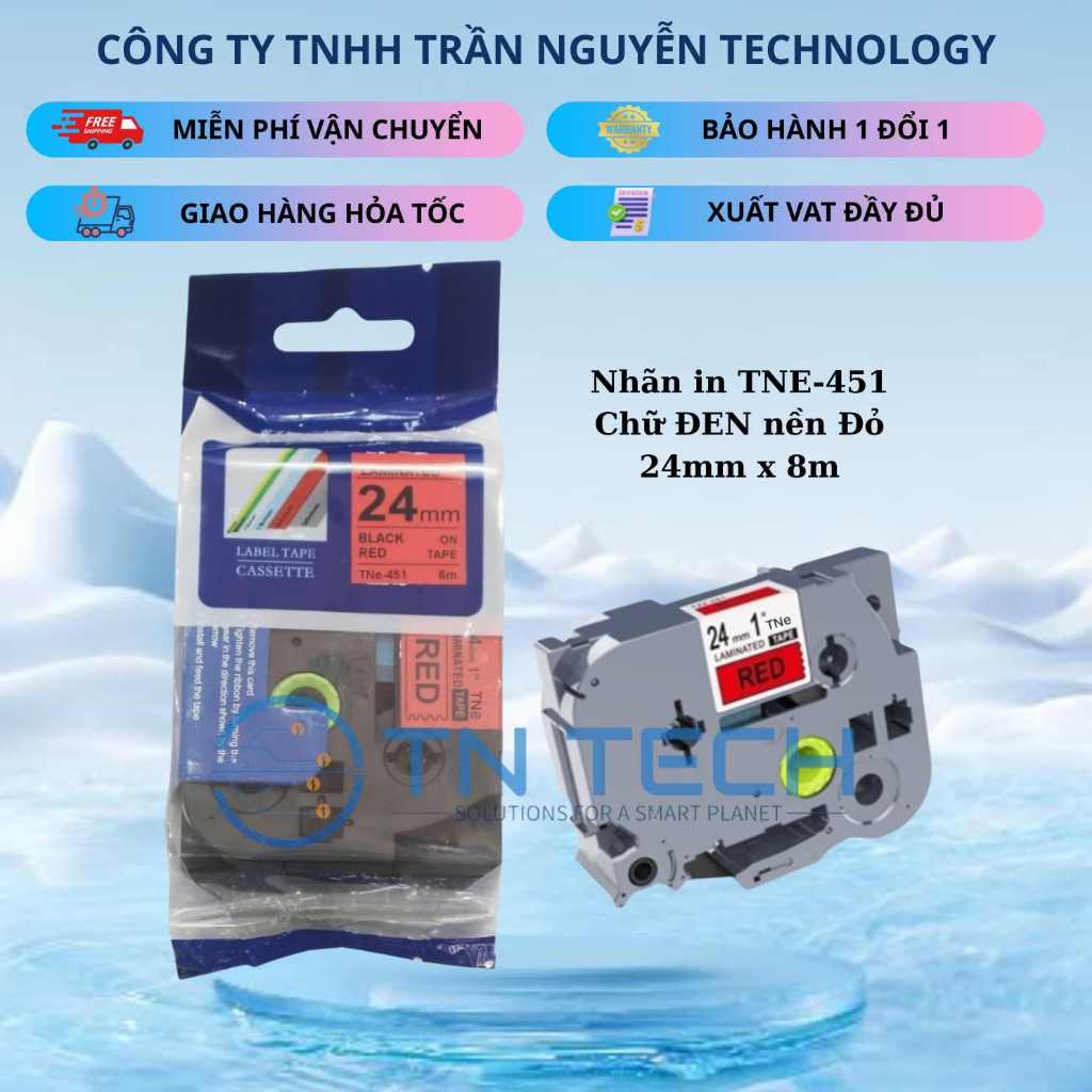 TNE-451 ป้ายพิมพ์ Brother - สีดําพื้นแดง 24mm x 8m