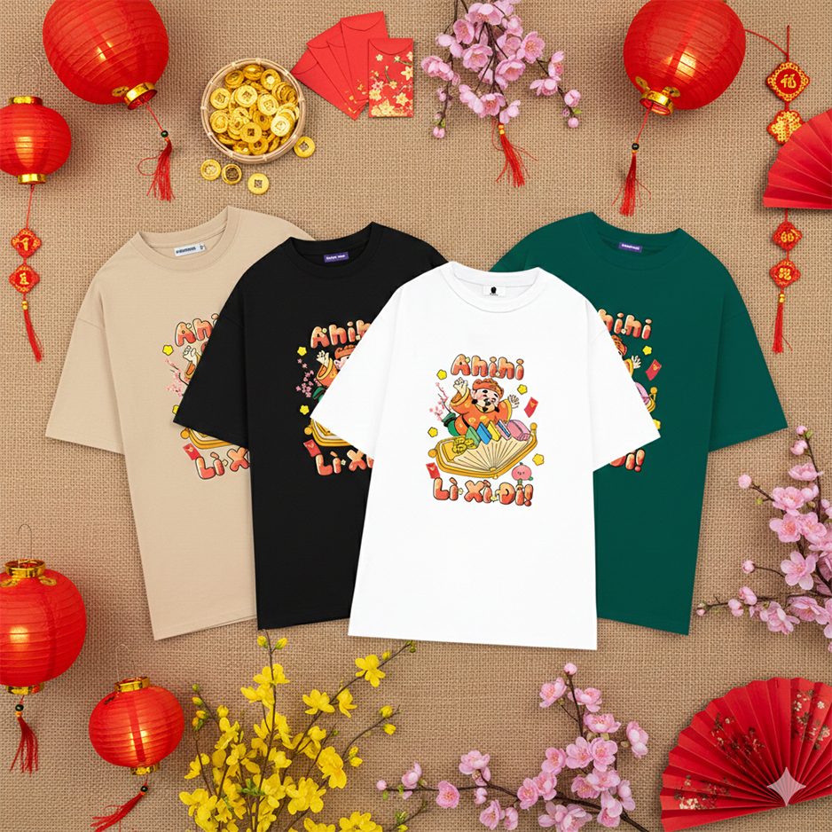 เสื้อยืด Ahi รุ่น Tet เงินทองนําโชคไป M2 เสื้อยืด Tet holiday ผ้าคอตตอนเนื้อหนา เสื้อยืดหลายสไตล์