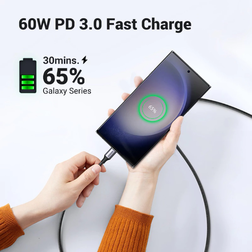 UGREEN สายชาร์จเร็ว Type-C เป็น Type-C 60W สําหรับการถ่ายโอนข้อมูล 480Mbps