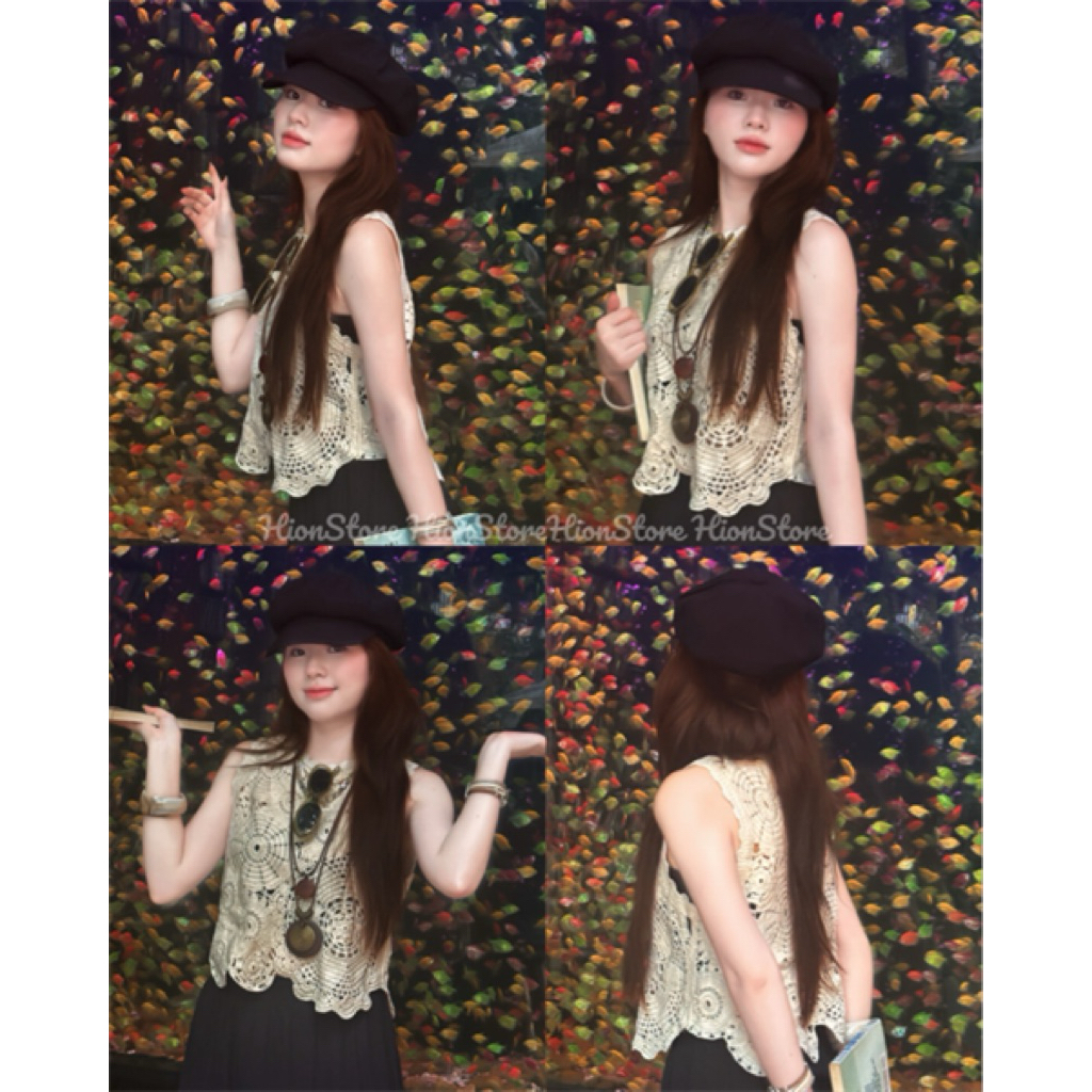 Hion Store - เซตสเวตเตอร์สีครีม + cv 2 สี ดําชมพู ไซส์ SM สินค้าชั้นหนึ่ง