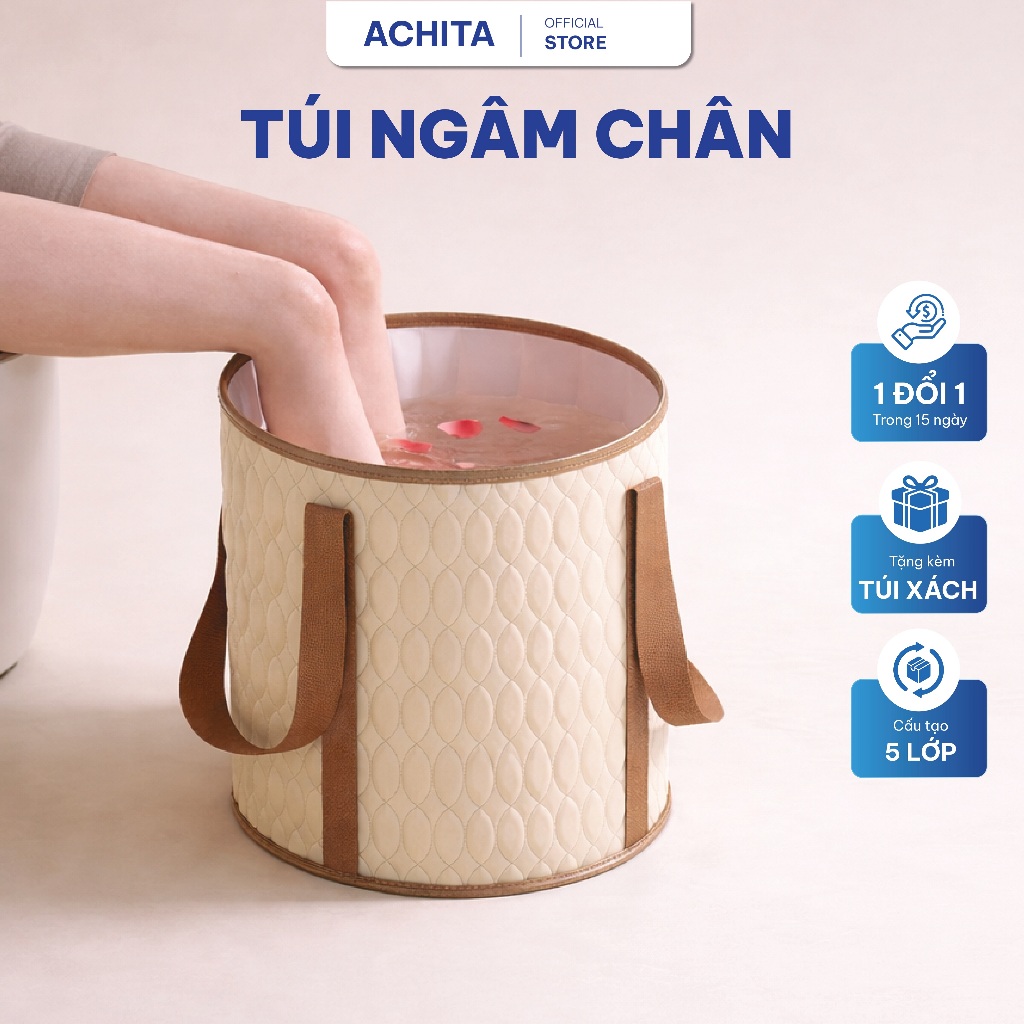ACHITA กระเป๋าแช่เท้าพับได้ 5 ชั้น มีทนความร้อนสูง เก็บน้ําอุ่นได้นาน กะละมังแช่เท้า ไม่ต้องกังวลเรื