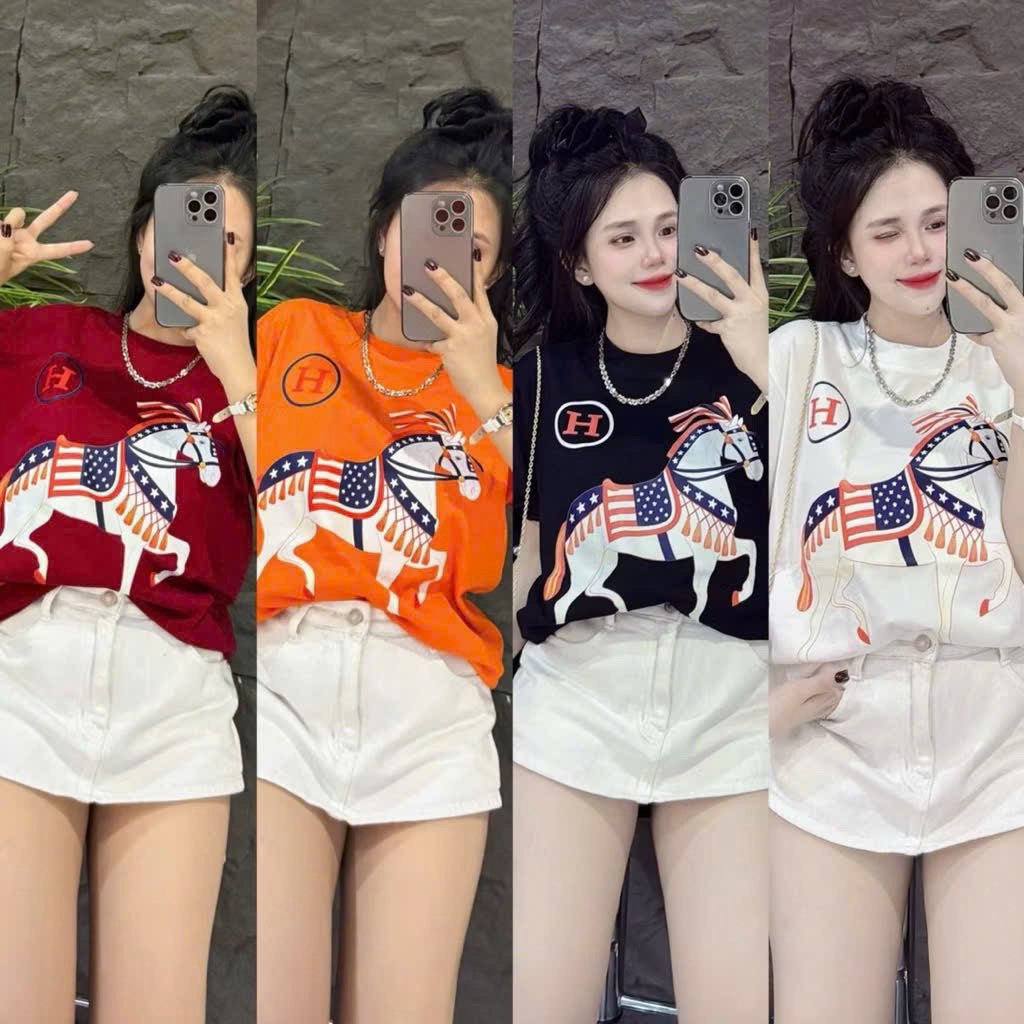 เสื้อยืดผ้าฝ้ายผู้หญิง THAI – HOT TREND HORSE Loose Fit N98