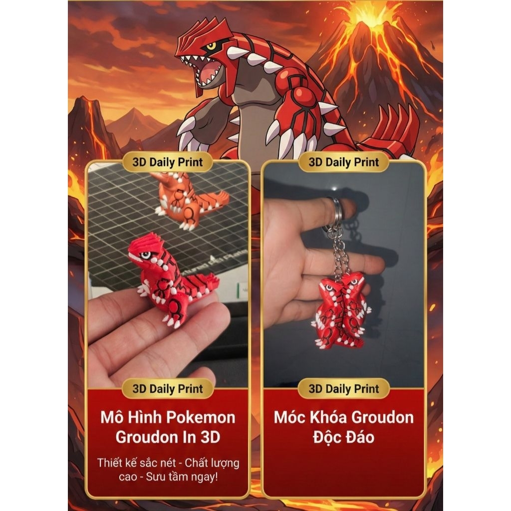 พวงกุญแจโปเกมอน Groudon พิมพ์ 3D สุด ๆ ชาร์ป (Earth God) / โมเดล