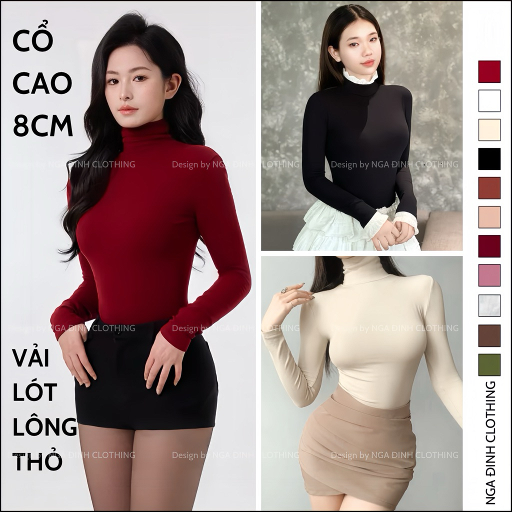 เสื้อคอเต่าสูง 8 ซม. ซับในขนกระต่าย NGA DINH CLOTHING เสื้อระบายความร้อนเข้ารูปทําจากผ้าฝ้ายยืดนุ่ม