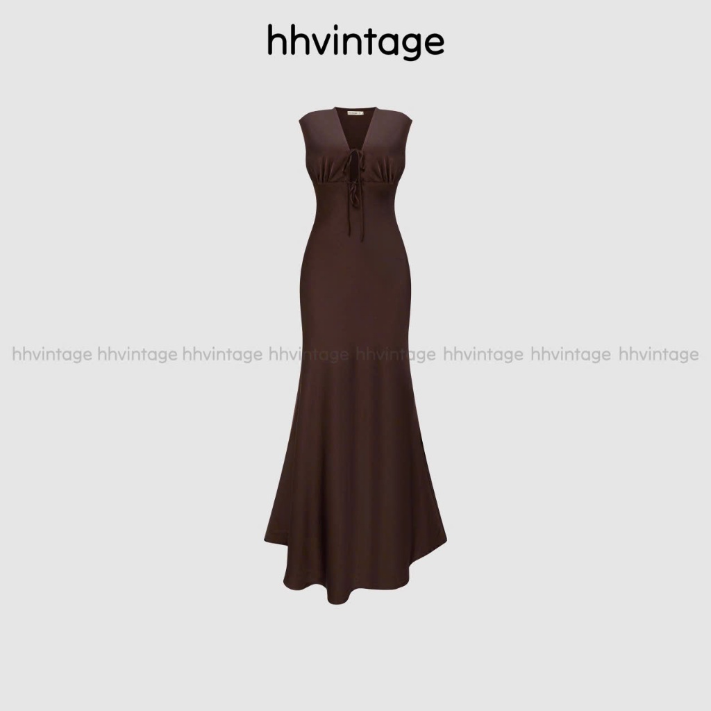 HHVINTAGE ชุดเดรสผ้าไหมยาวหนาของผู้หญิง 18