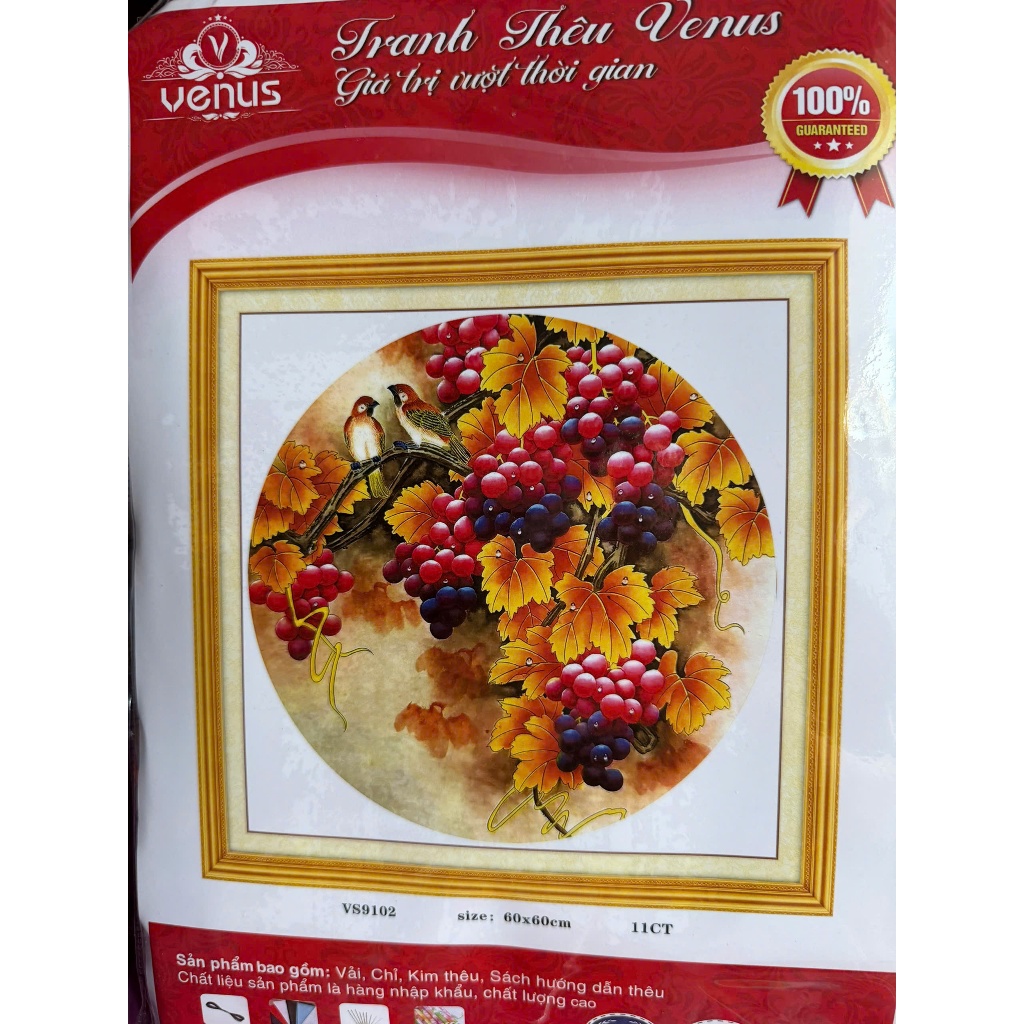 ภาพวาดปักครอสติชของ GRAPES และ A PAIR OF BIRD VS9102(60x60xm) ยังไม่ปัก