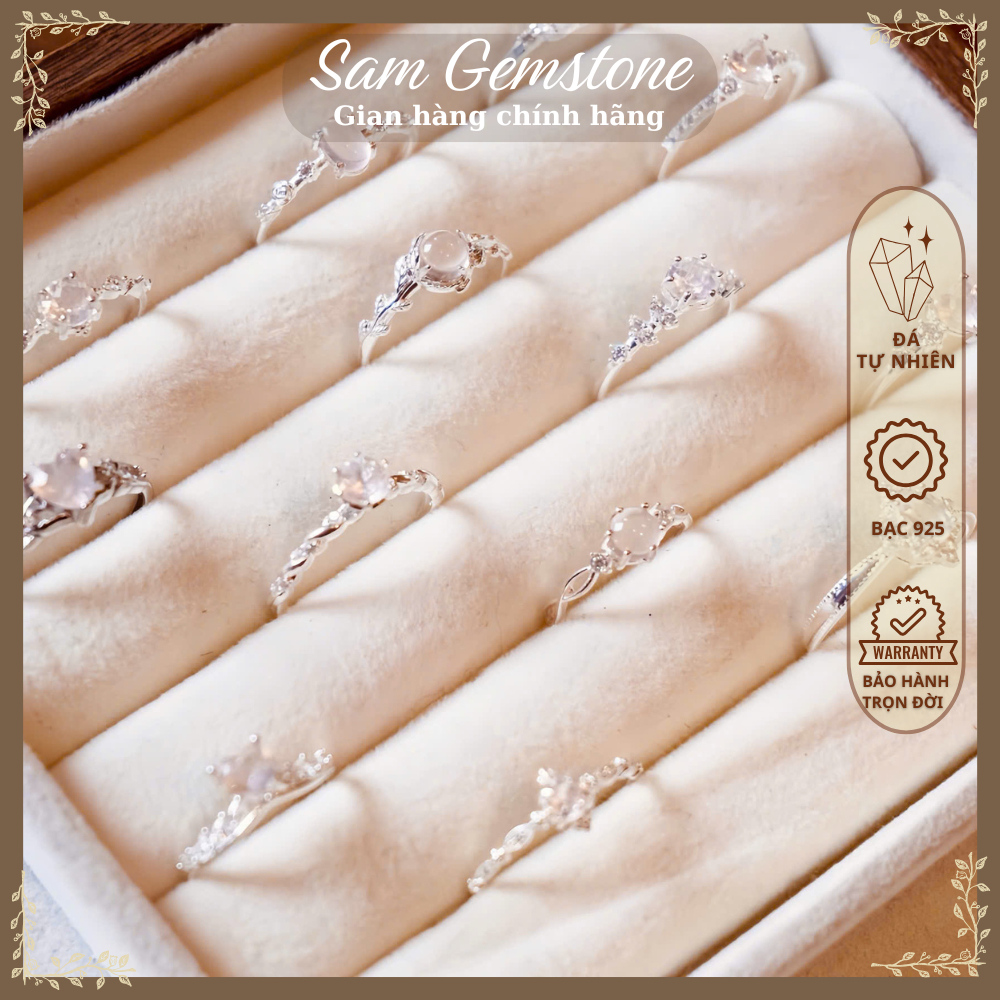 Rose Quartz Rose Quartz Ring Collection สําหรับผู้หญิง 925 เงินสเตอร์ลิงหินธรรมชาติ SAM GEMSTONE