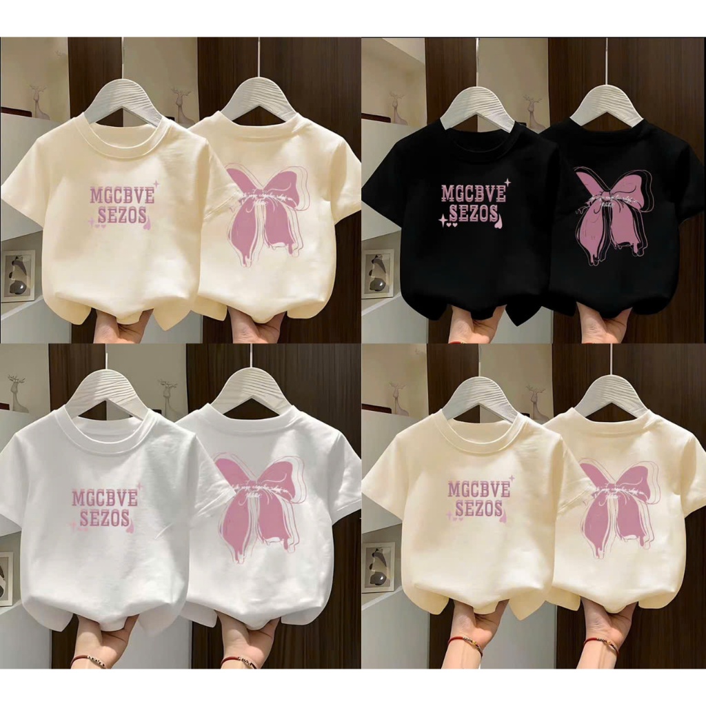 Combo เสื้อยืดสาวฤดูร้อน 2 ตัว (CUTE BOW PATTERN NH11) ผ้าคอตตอนเนื้อนุ่ม ไซส์ 9-44kg M99