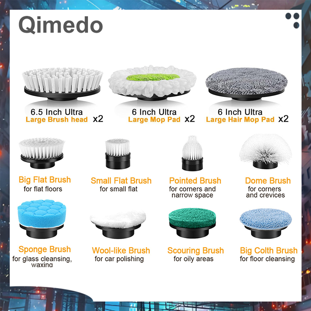 Qimedo หัวแปรงทําความสะอาดพื้นอิเล็กทรอนิกส์มัลติฟังก์ชั่น