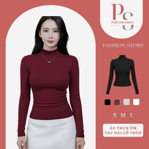 ปล แฟชั่นผู้หญิงแขนยาวคอปกสูง 4 ทางยืดเข้ารูปเสื้อยืด-เสื้อความร้อนผู้หญิงหลากสีคุณภาพสูง- PSA02