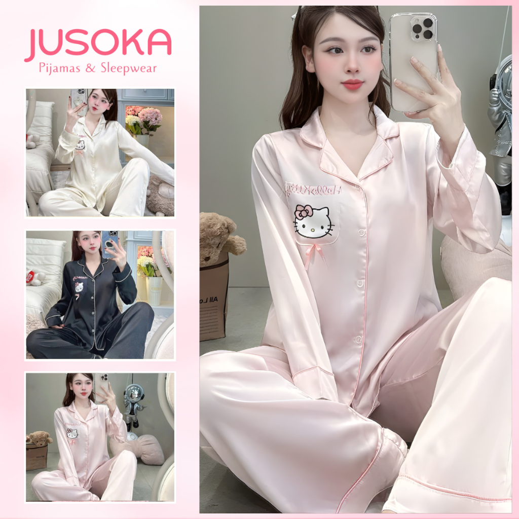 JUSOKA ชุดนอนสตรีคุณภาพสูงลาย Hello Kitty พร้อมกระเป๋า LT36