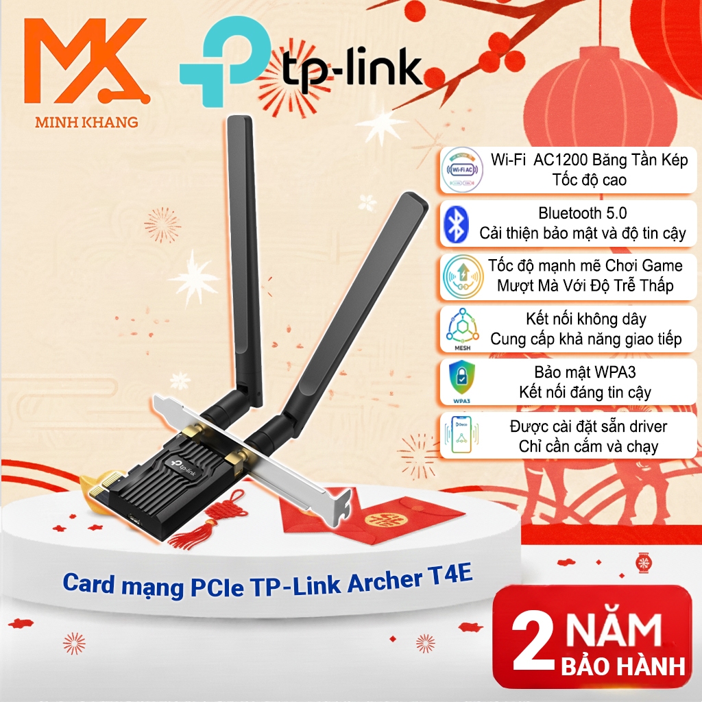 TP-Link Archer T4E AC1200 – การ์ดเครือข่าย Wi-Fi ไร้สาย Bluetooth PCIe ของแท้