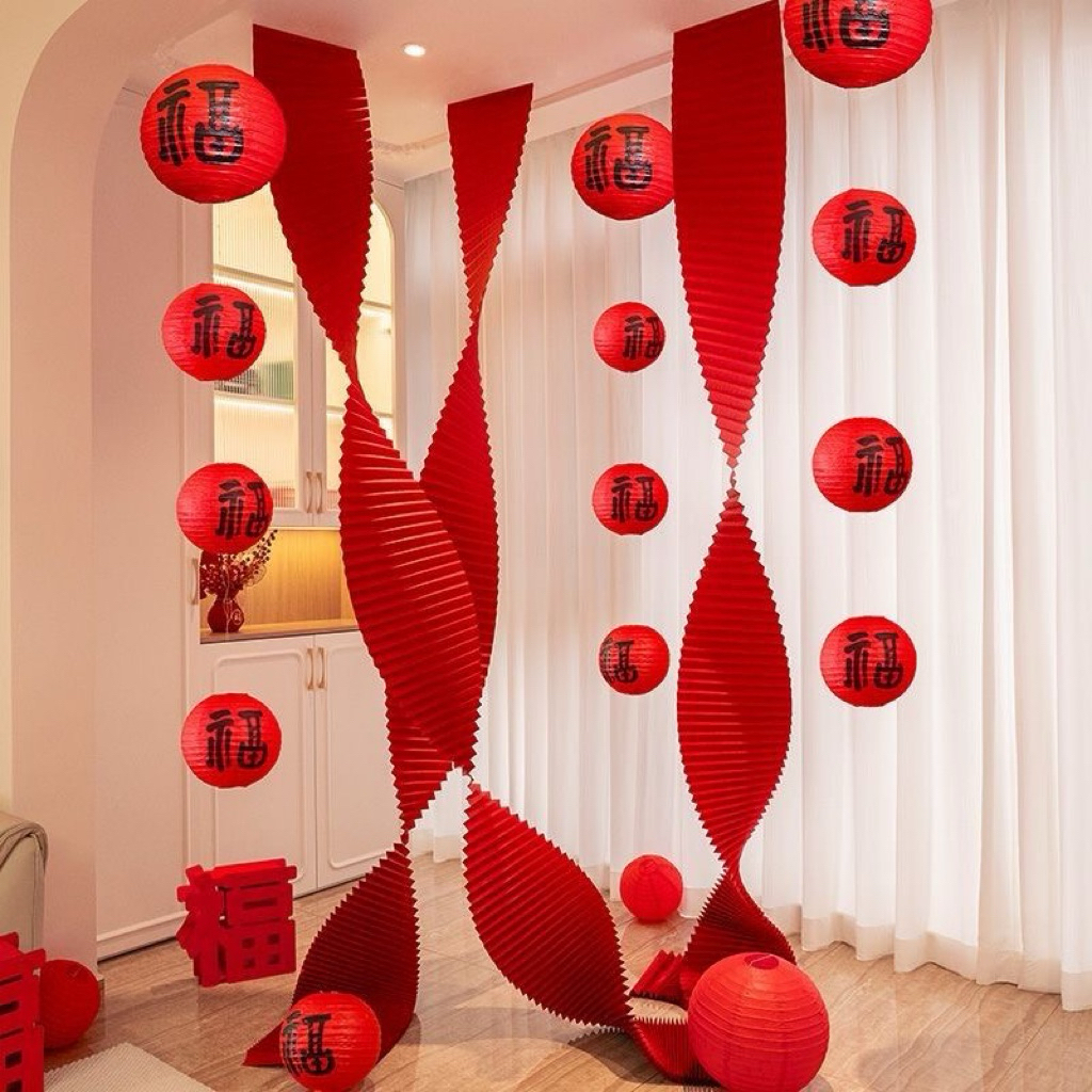 พัดลมกระดาษบิดหยักยาว 4 ม. และชุดพัดลมกระดาษแอปริคอท 6 ชิ้น LMS