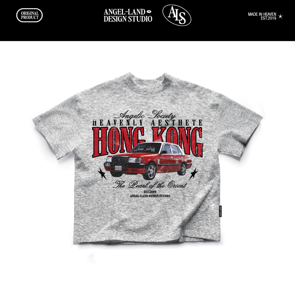 HONG KONG Regular / Oversize Retro T-shirt in PEPPER GREY เสื้อยืด UNISEX ของแท้ Angel Land Studio