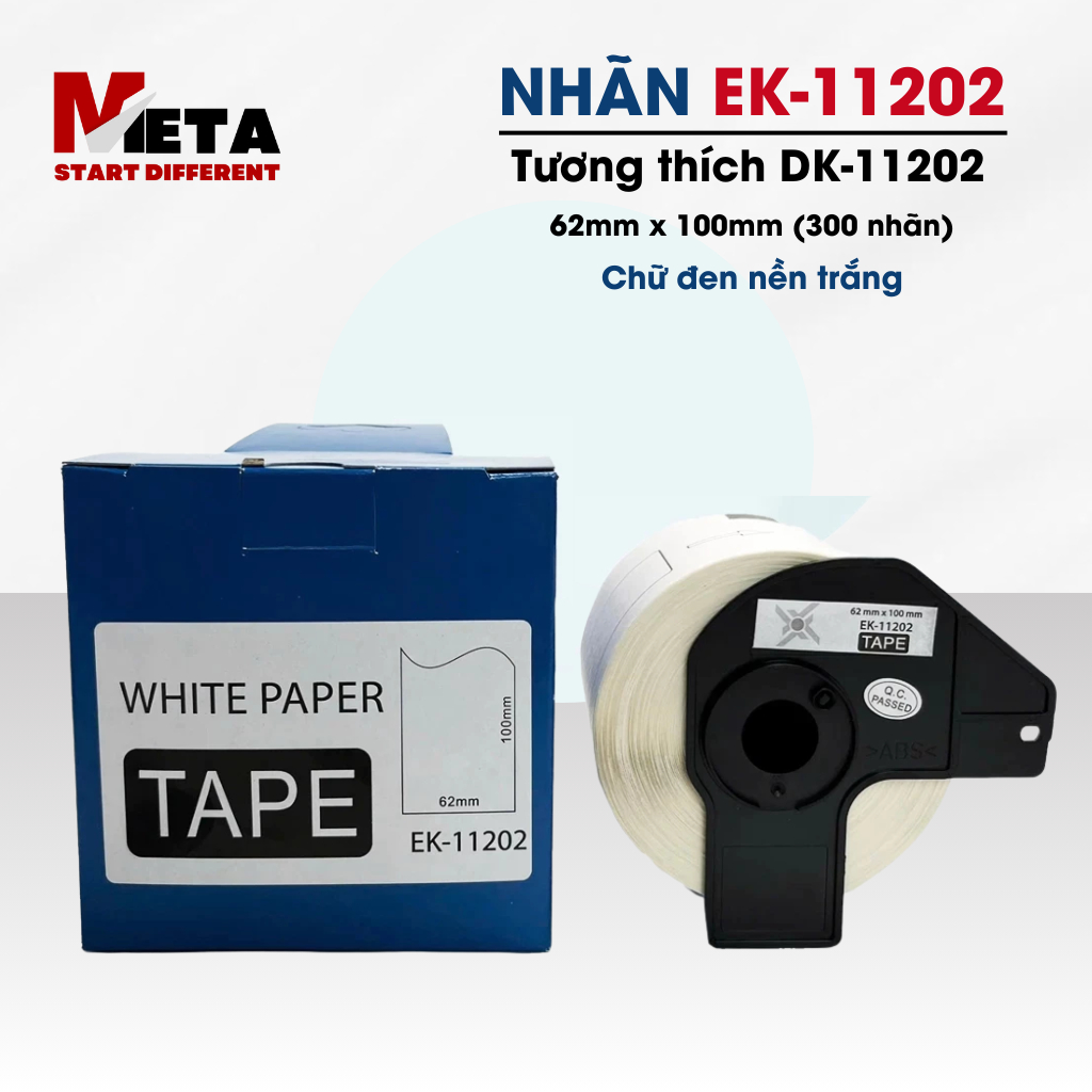 ป้ายพิมพ์ลาย EK-11202 ขนาด 62mm x 100mm / ข้อความสีดําบนพื้นหลังสีขาว / เข้ากันได้กับป้าย Brother DK