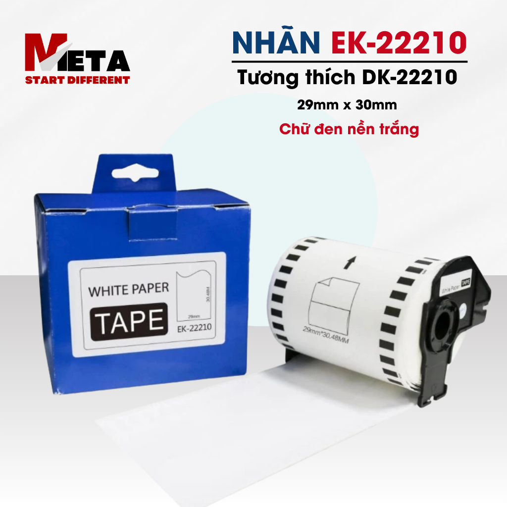 ป้ายพิมพ์ EK-22210 ขนาด 29mm x 30m / ข้อความสีดําบนพื้นหลังสีขาว / เข้ากันได้กับป้าย Brother DK-2221