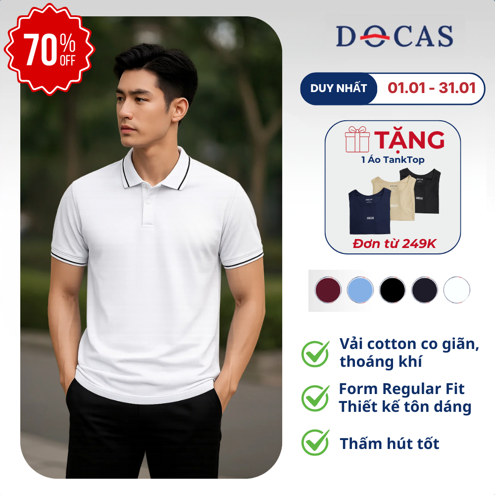 DOCAS Regular Fit Cotton เสื้อโปโลผู้ชายคุณภาพสูงเสื้อโปโลผู้ชาย CMC C-012 ผ้าฝ้ายคอปก