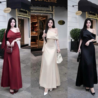 Váy thiết kế lụa lệch vai dáng dài sang chảnh 6h36 ( hàng sẵn)