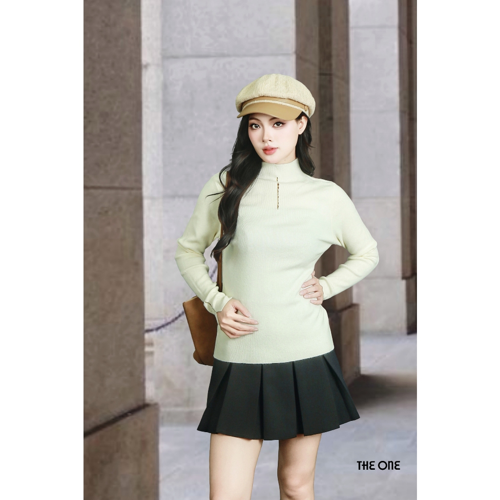 เสื้อสเวตเตอร์แขนยาว The One Fashion AL25102KE คอปกและกระดุม 3 ซม. พร้อมคอและแขนเสื้อ