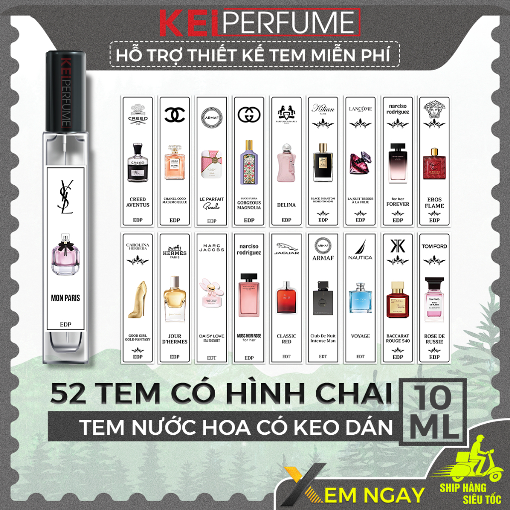52 สติกเกอร์น้ําหอมสําหรับขวด 10มล, 20มล | พรีคัท - ขนาด 15มม. x 60มม