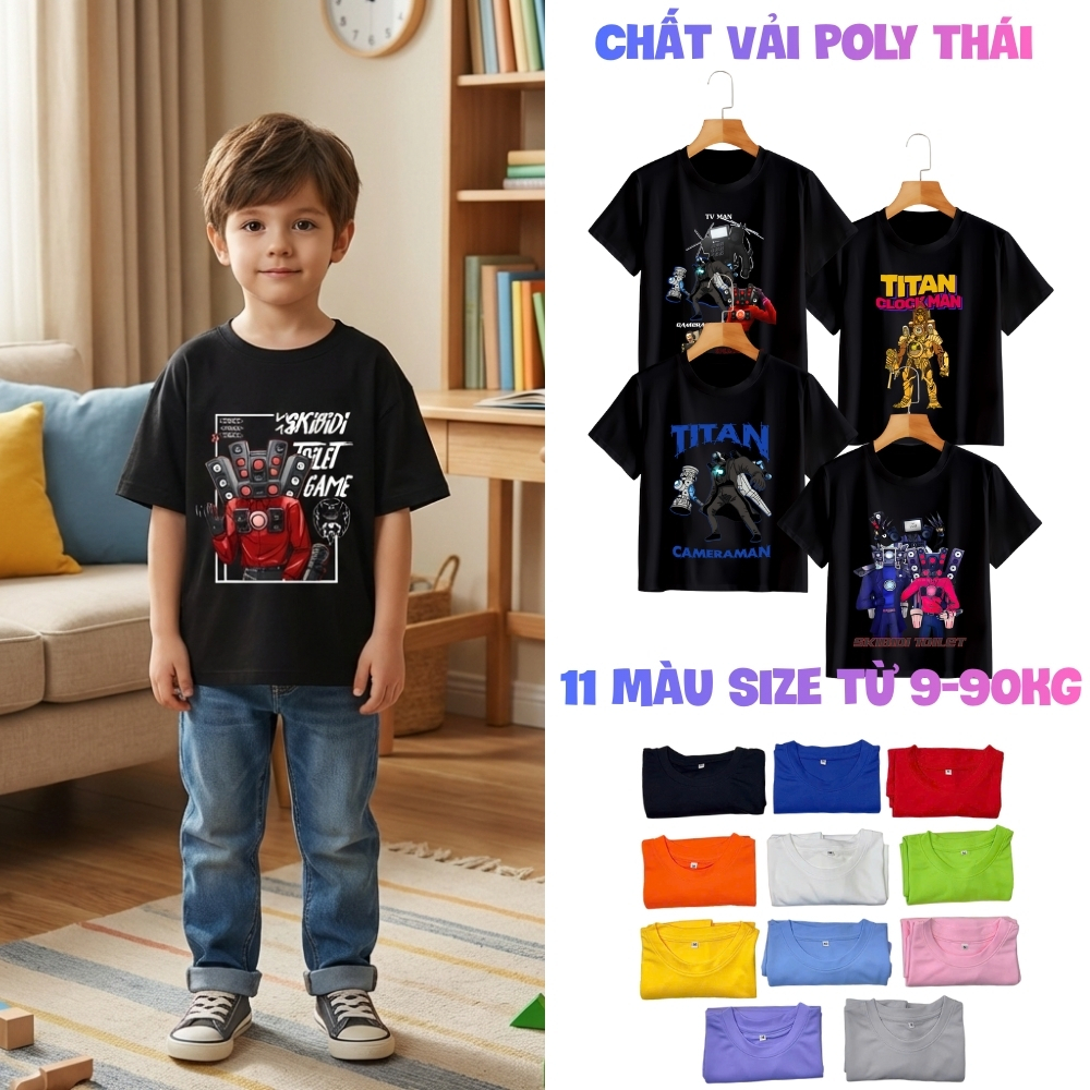 Titan Clock Man Titan TV Man Titan Cameraman LV3 เจาะ Man Skibidi Toilet เสื้อยืดสีดําสําหรับเด็ก NT