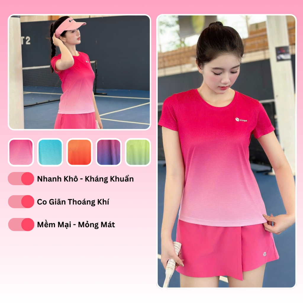 เสื้อยืดผู้หญิง - เสื้อยืดกีฬาผู้หญิงการออกแบบ Ombre บุคลิกภาพการออกแบบพื้นฐานแบบไดนามิก Livan LV25S