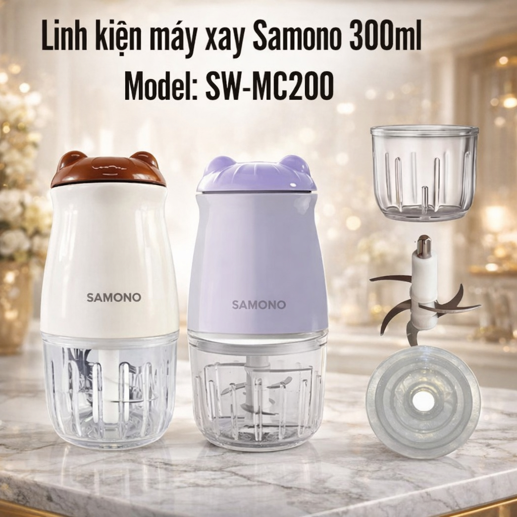 อุปกรณ์เสริมเครื่องปั่นแท้ SAMONO SW-MC200- MC200S โถแก้ว Samono Bear ใบมีด 6 - 8 ใบ ฝาปิด