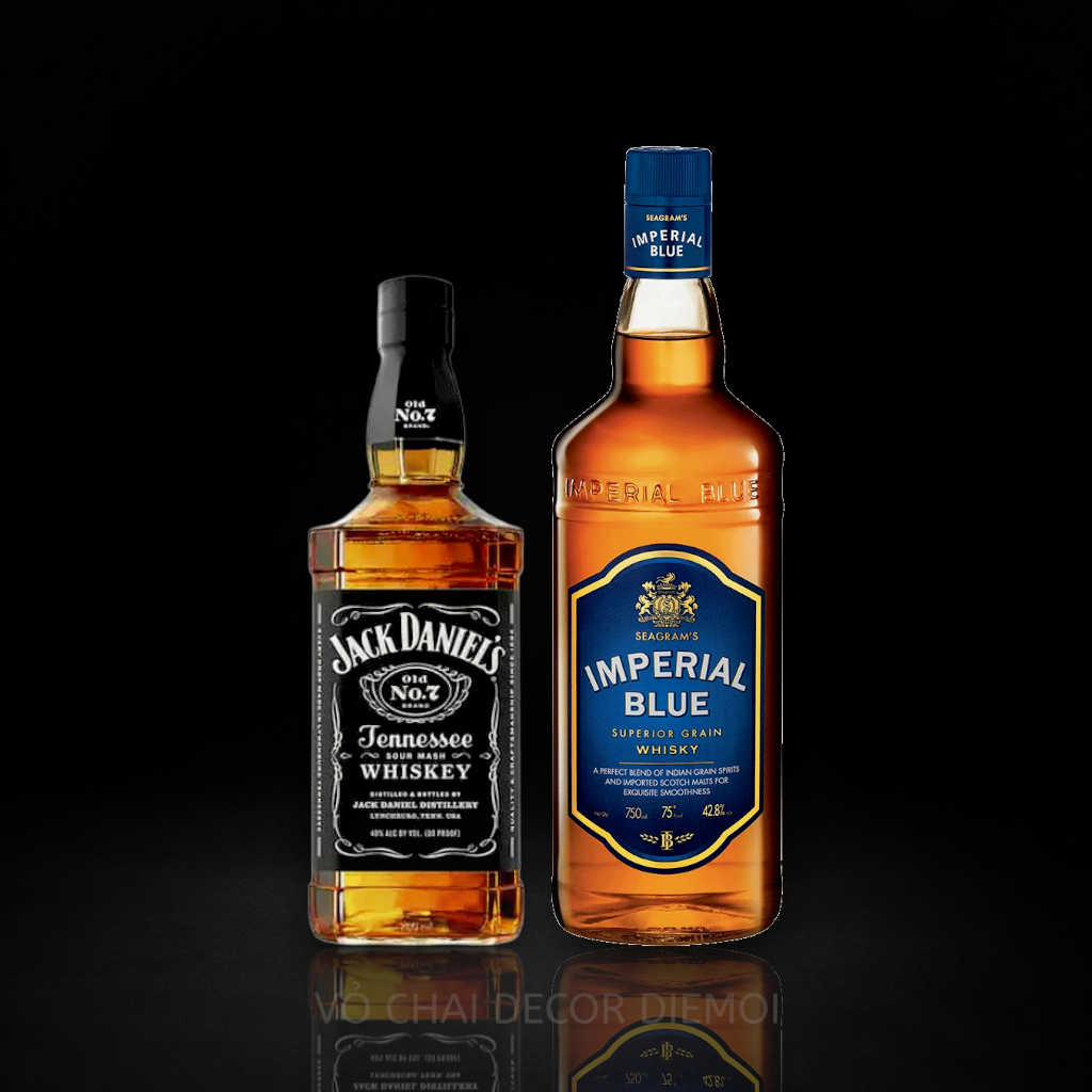 [ DIEMOI ] Combo 2 ขวดไวน์สีฟ้า Imperial + Jack Daniels – Decor & Unique Collectibles