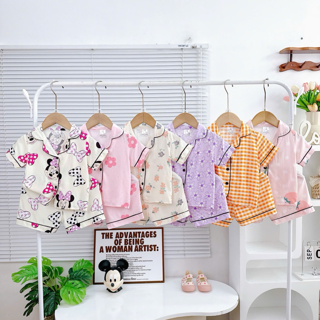 NT436 ชุดชุดนอนแขนสั้นผ้าลินินสําหรับเด็กชุดฤดูร้อนแขนสั้นพร้อมปกบัวและปุ่มแนวตั้งสําหรับเด็กผู้หญิง