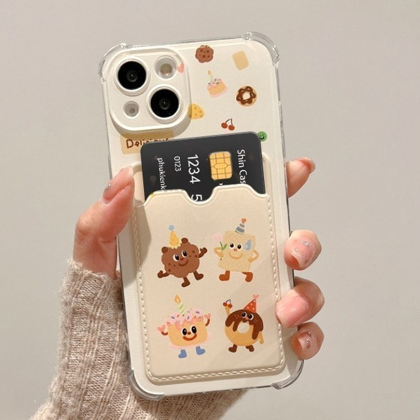 IPhone Case Silicone Cake Card Holder กันกระแทก ป้องกันกล้อง - iP 7/8/X/XS/11/12/13/14/15/16/17/Plus