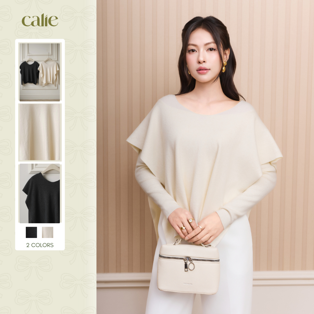 เสื้อยืด Stylized พร้อมผ้าพันคอติด วัสดุยางยืดเรียบและยืด Calie AF199 แฟชั่น