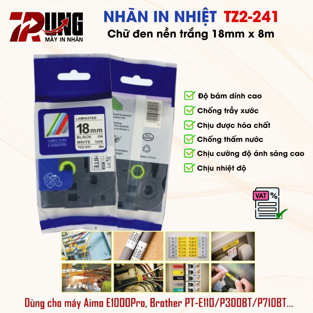 ป้ายพิมพ์ TZ2-2141 สําหรับ Brother PT-E300/E500/P300BT/P710BT - ข้อความสีดําบนพื้นหลังสีขาว 18mm x 8