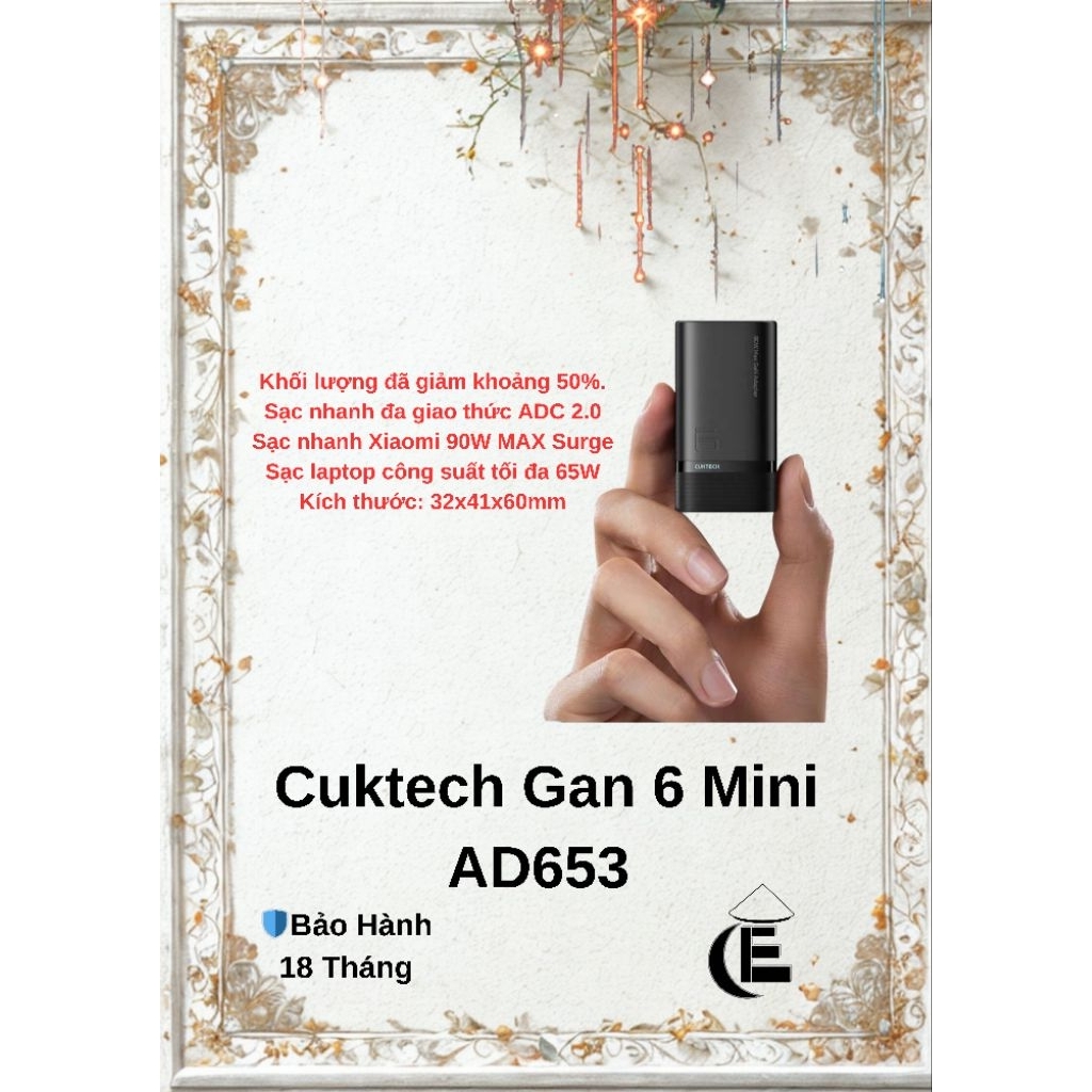 CUKTECH 6 Mini AD653 GaN Charger Multi-Port Type-C Fast Charging 90W MAX Miturbo - 18 เดือน