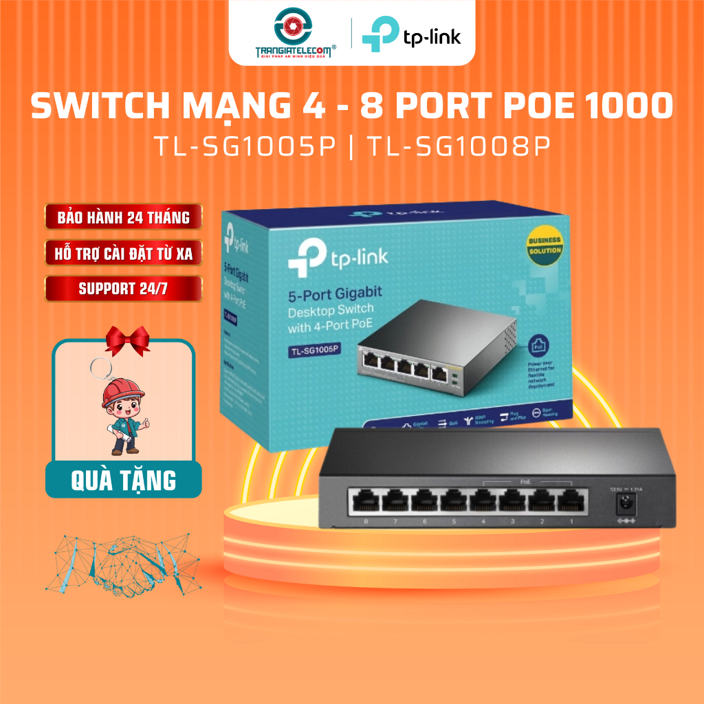 TP-LINK Gigabit Switch พร้อมพอร์ต PoE 4 พอร์ต SG1005P | SG1008P 1000Mbps - TRANGIATELECOM