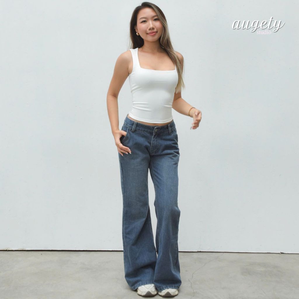 Augety Studio CICI JEANS กางเกงยีนส์ขาบาน Low-Rise - รูปที่ 4