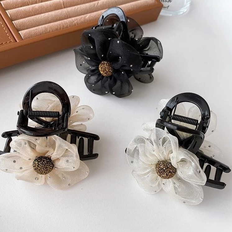 LASSY ดอกไม้ตาข่ายดอกไม้กิ๊บติดผมเกาหลีน่ารัก 7 ซม.ผู้หญิงชีฟองช้าง[ J604 ][T1-KHO2]