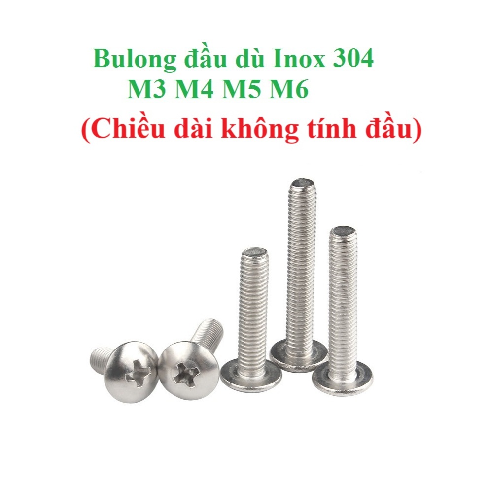 (INOX304)20 ตัว M3, M4, M5, M6 pake สกรู พร้อมหัวร่มและตัวน๊อตสแตนเลส 304 M3-M6