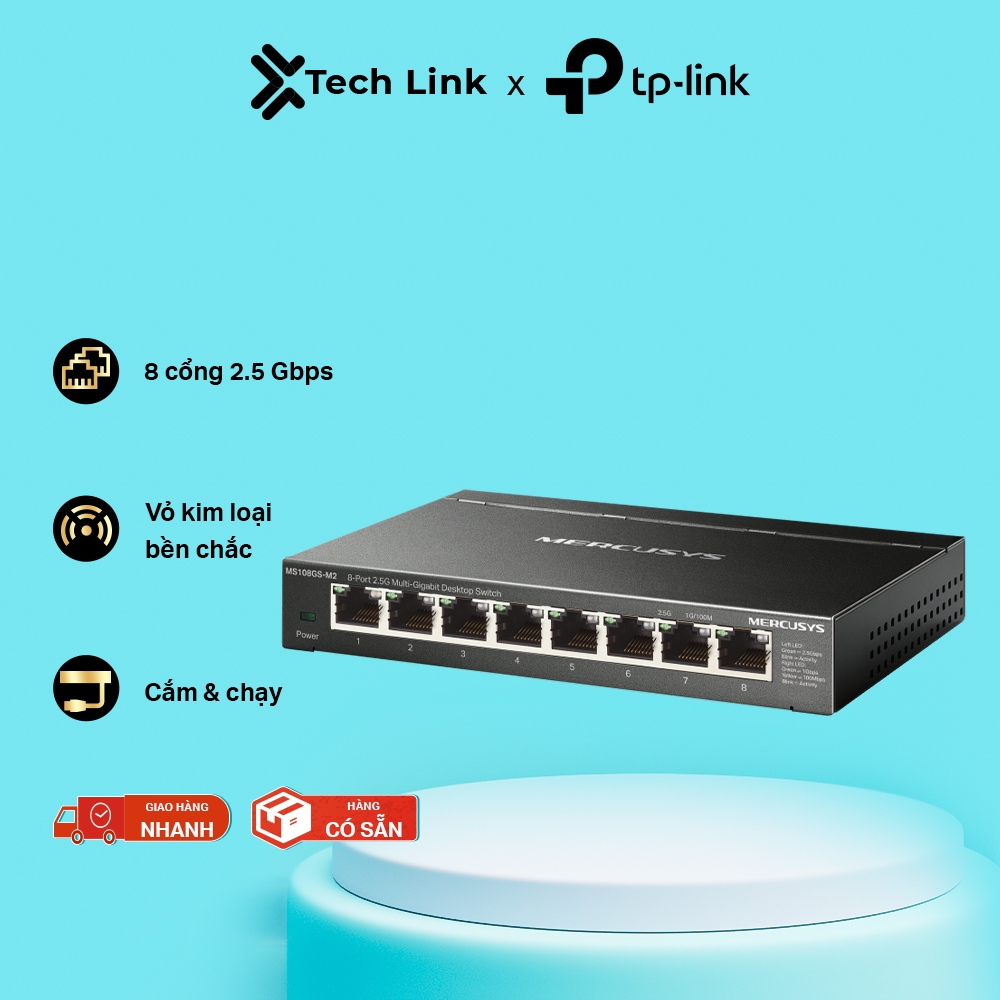 Mercusys MS108GS-M2 MS105GS-M2 Standard 2.5G Network Splitter, เคสโลหะ